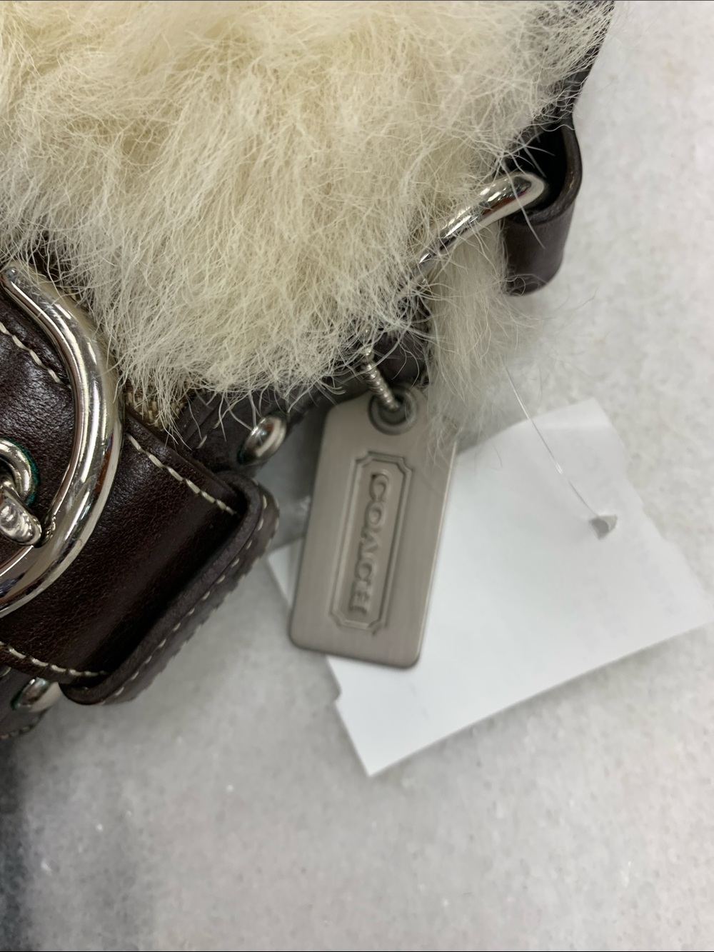 Coach Tan & Brown Signature Jacquard Fur-Trim Shoulder Bag - Picture 11 of 12